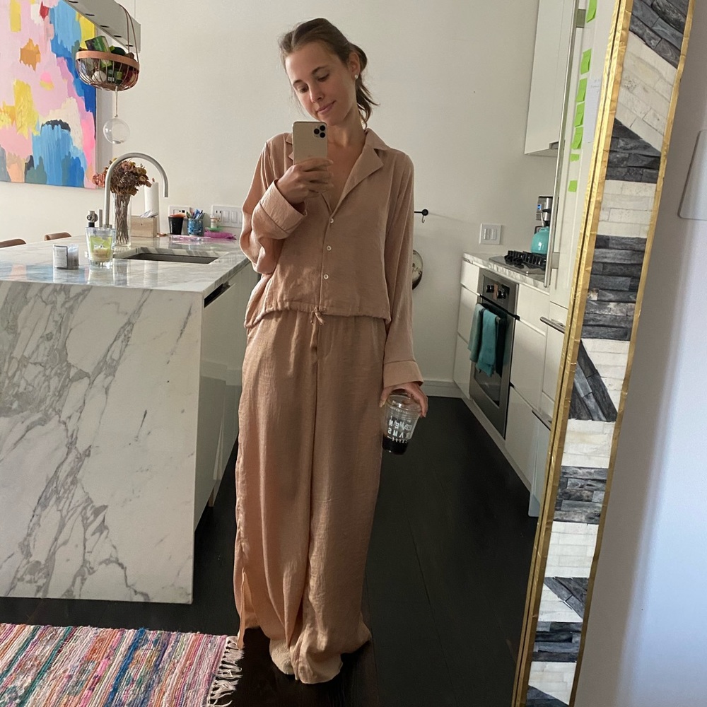 Resa designer pink satin pajamas - size XS/S